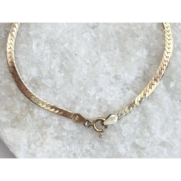 Italian Made Herringbone 925 Sterling Silver Vintage Lobster Enclosure Bracelet - Picture 5 of 8